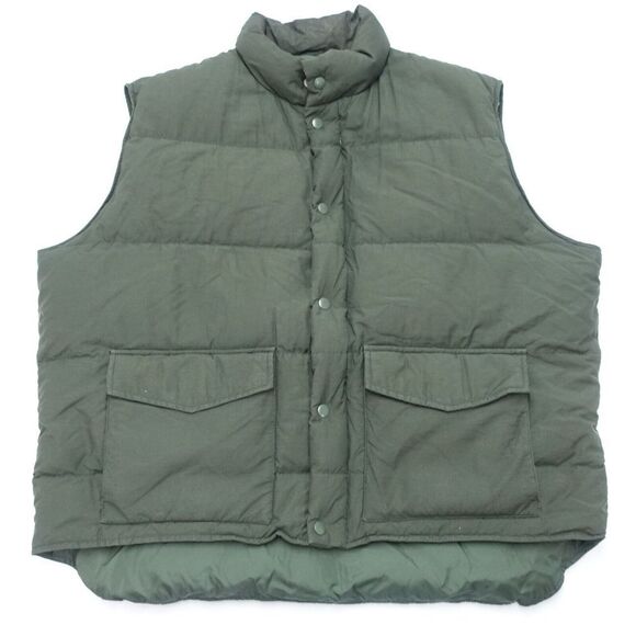 J.CREW Down Puffer Vest Men's XL Army Green Cotton Pockets Snap Front Mock Neck - Picture 1 of 7